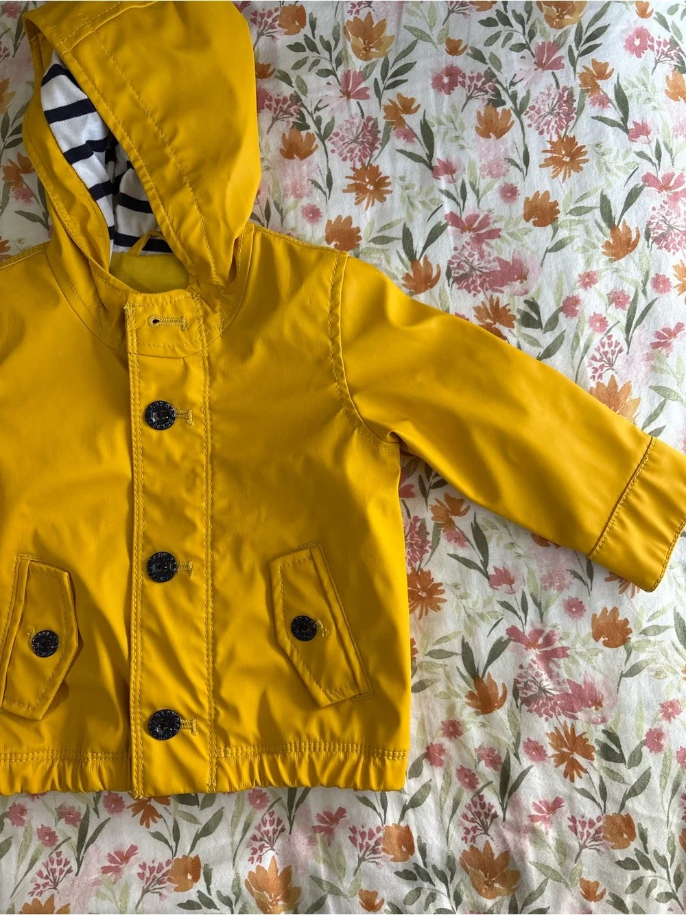 Baby GAP 6-12 Months Long Sleeve Vibrant Yellow Zip Up Rain Jacket Stripes